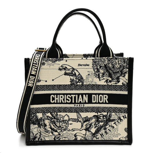 Calfskin Zodiac Toile De Jouy Small Book Tote With Strap Latte