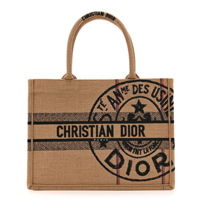 Canvas Jute Embroidered Medium Book Tote Black Beige