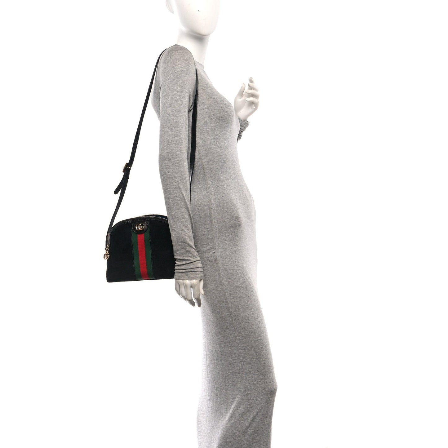 Suede Patent Web GG Small Ophidia Dome Shoulder Bag Black