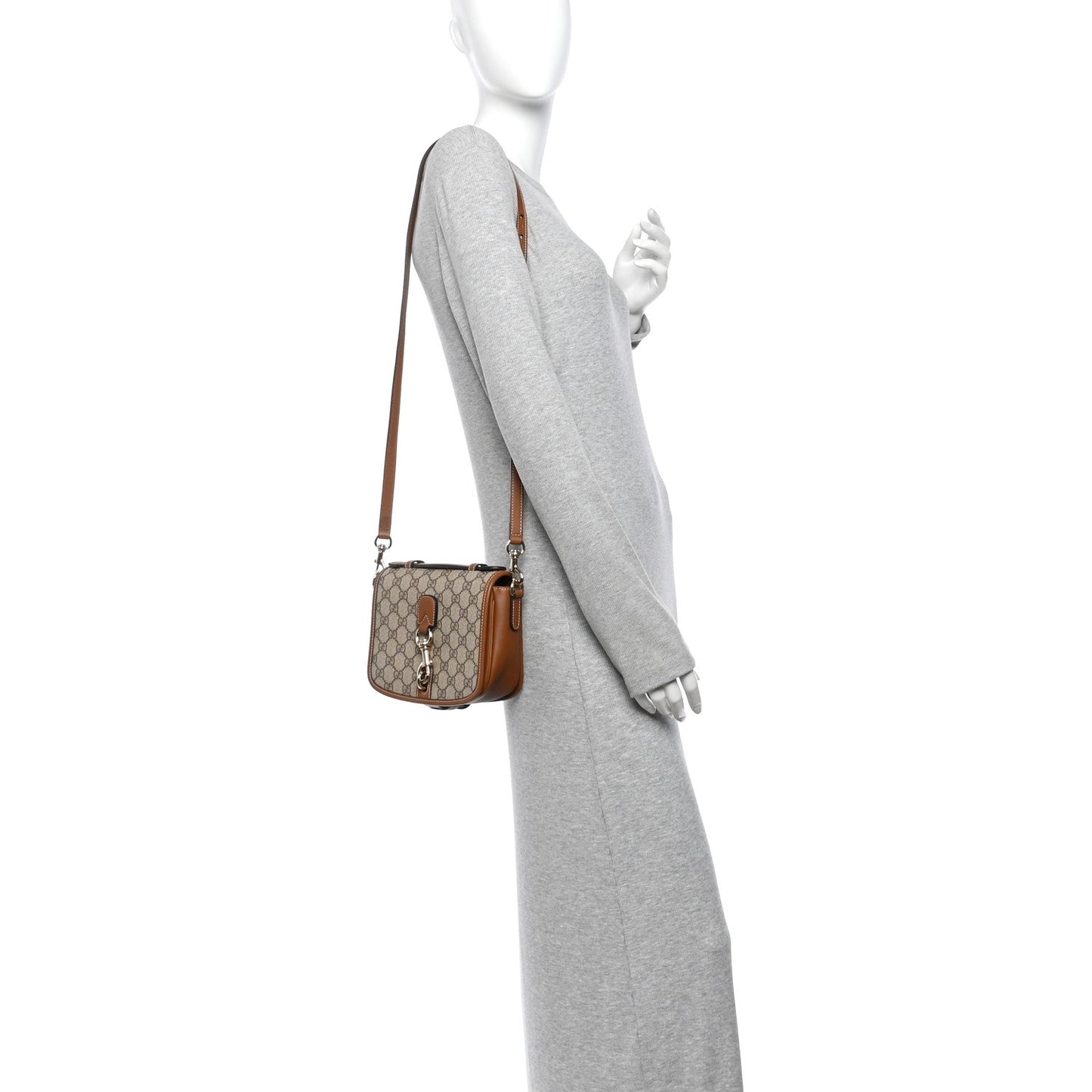 GG Supreme Monogram Textured Calfskin Emblem Mini Shoulder Bag Beige Dark Brown