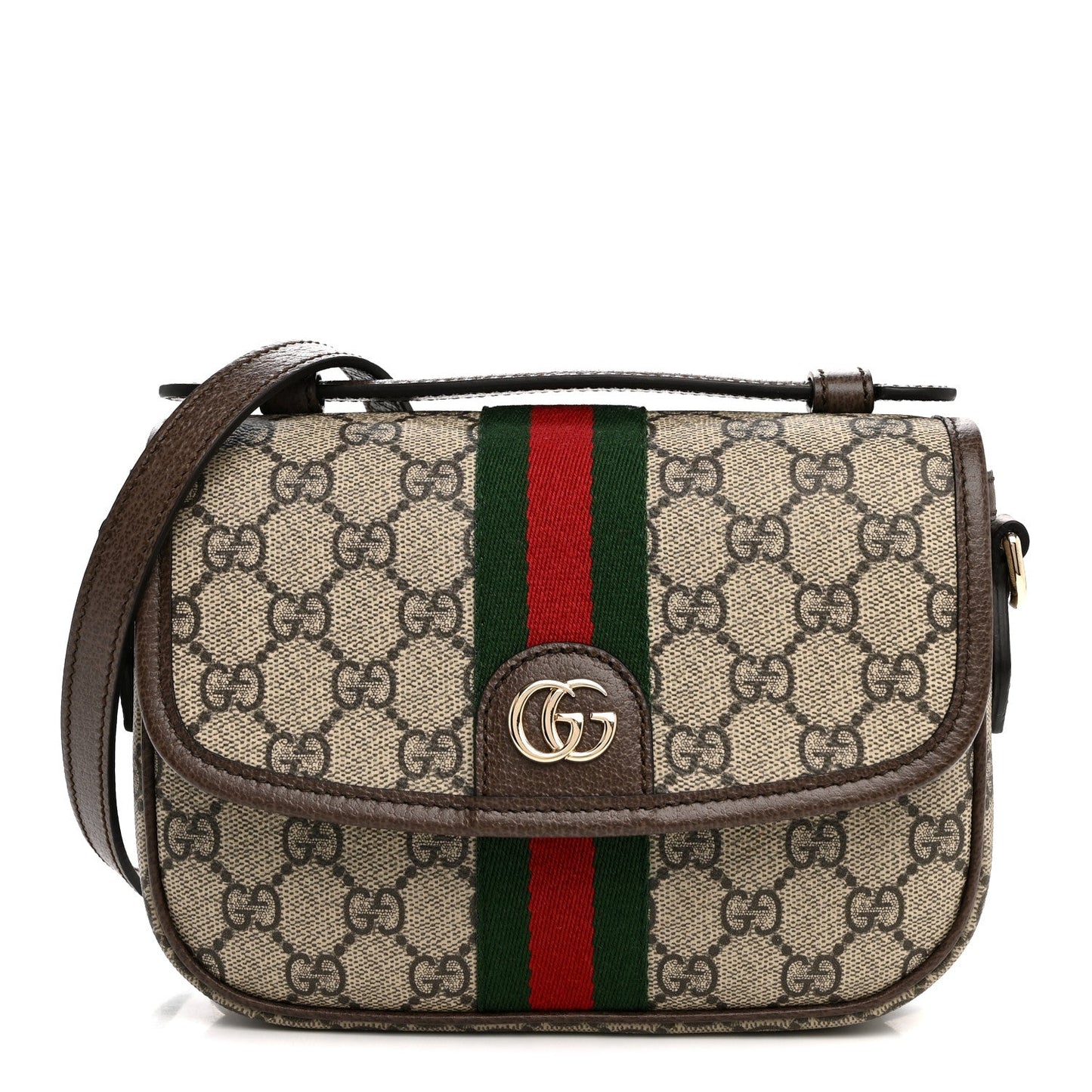 GG Supreme Monogram Textured Dollar Calfskin Small Ophidia Top Handle Shoulder Bag Beige Brown