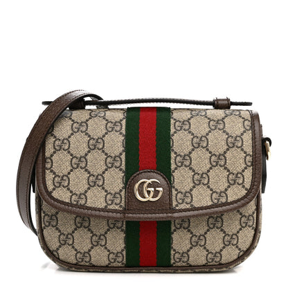 GG Supreme Monogram Textured Dollar Calfskin Small Ophidia Top Handle Shoulder Bag Beige Brown