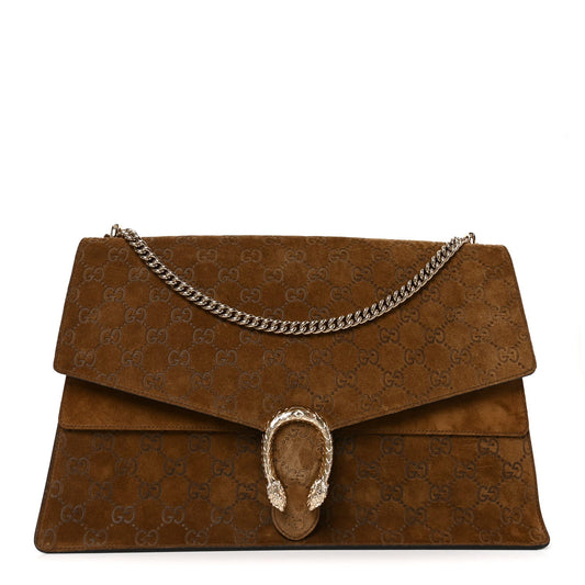Suede GG Debossed Large Dionysus Shoulder Bag Brown