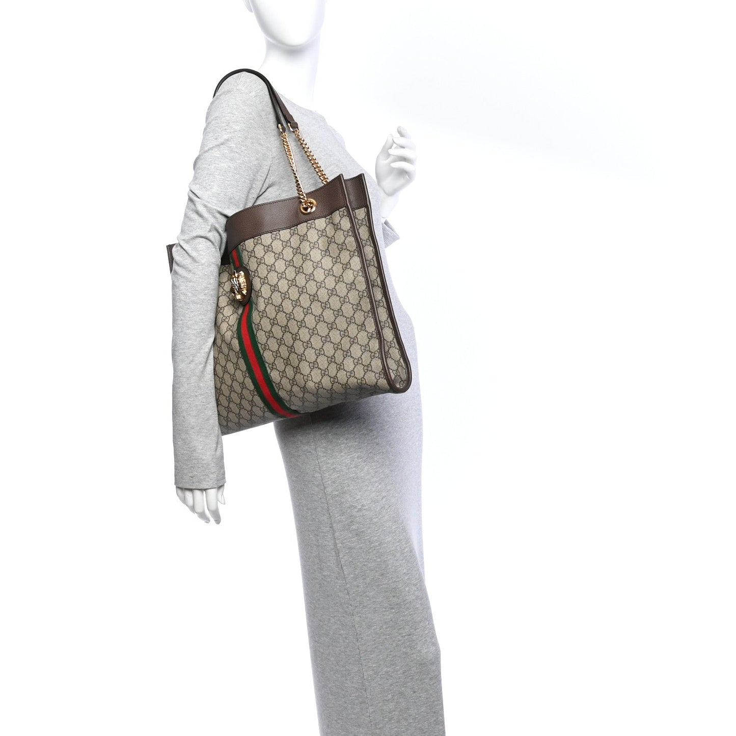 GG Supreme Monogram Large Rajah Chain Tote Beige New Acero
