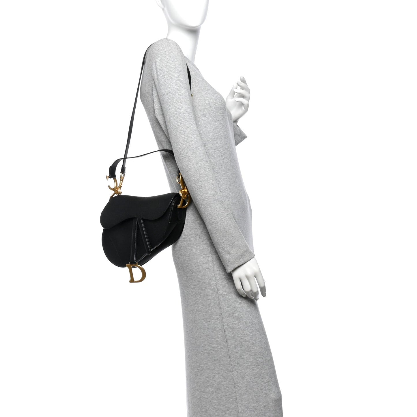 Grained Calfskin Saddle Bag With Strap Black
