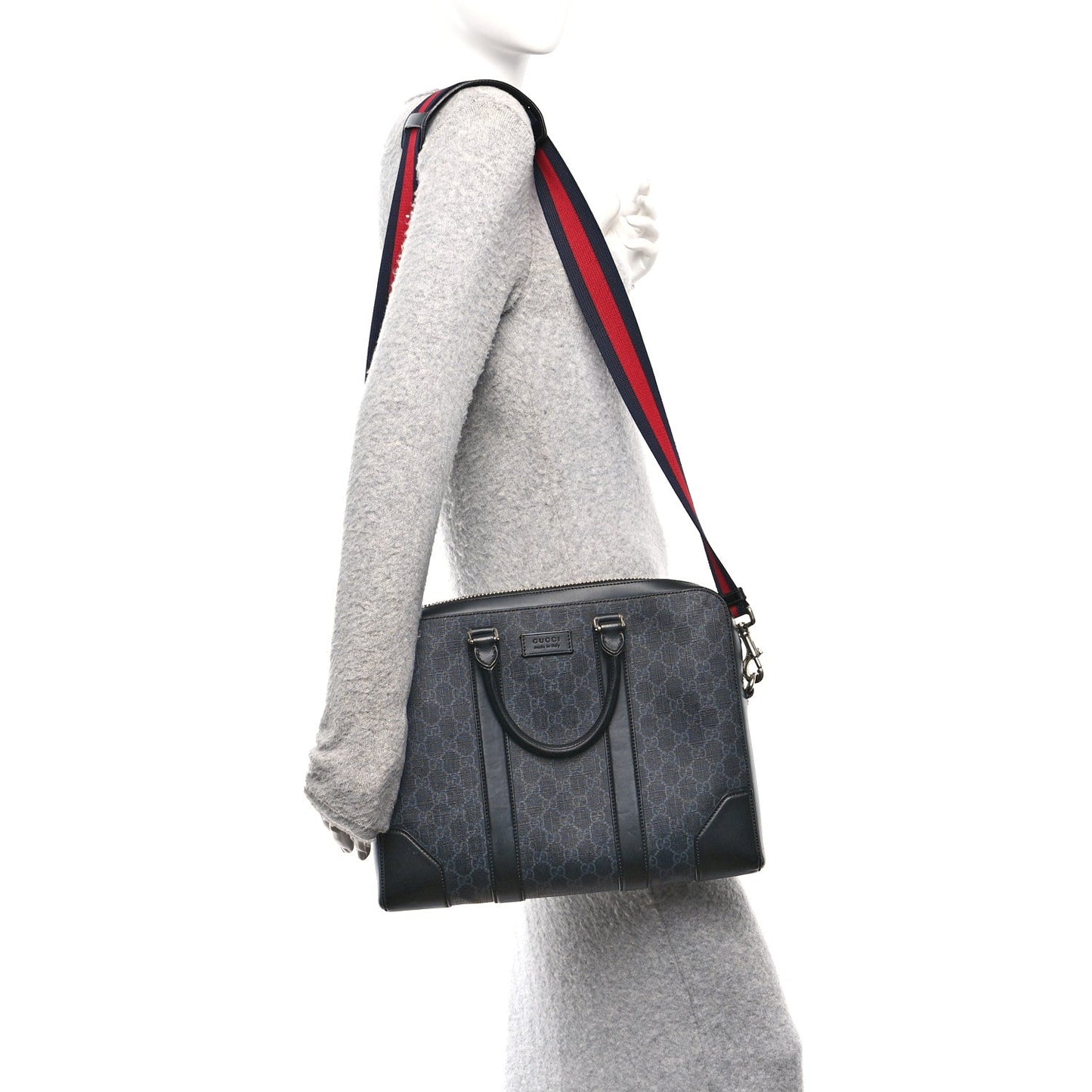 GG Supreme Monogram Appia Calfskin Web Briefcase Black