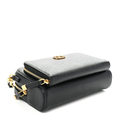 Grained Calfskin Caro Double Pouch Black