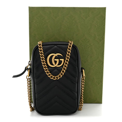 Calfskin Matelasse Mini GG Marmont Crossbody Bag Black