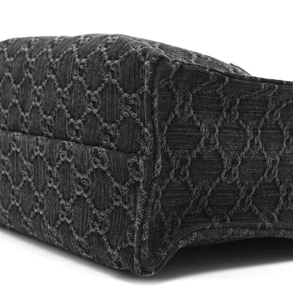 Denim Ophidia GG Monogram Tote Medium Black Grey