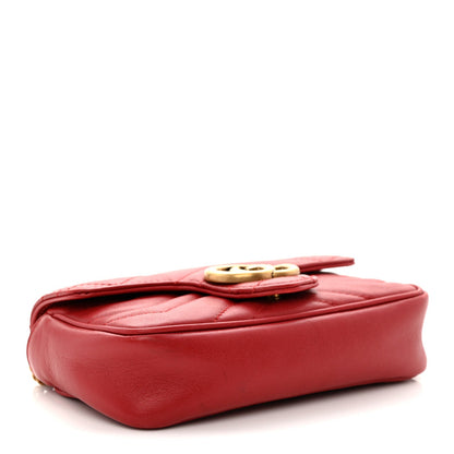 Calfskin Matelasse Super Mini GG Marmont Shoulder Bag Hibiscus Red