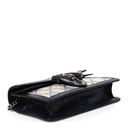 GG Supreme Monogram Textured Dollar Calfskin Super Mini Dionysus Shoulder Bag Beige Blue