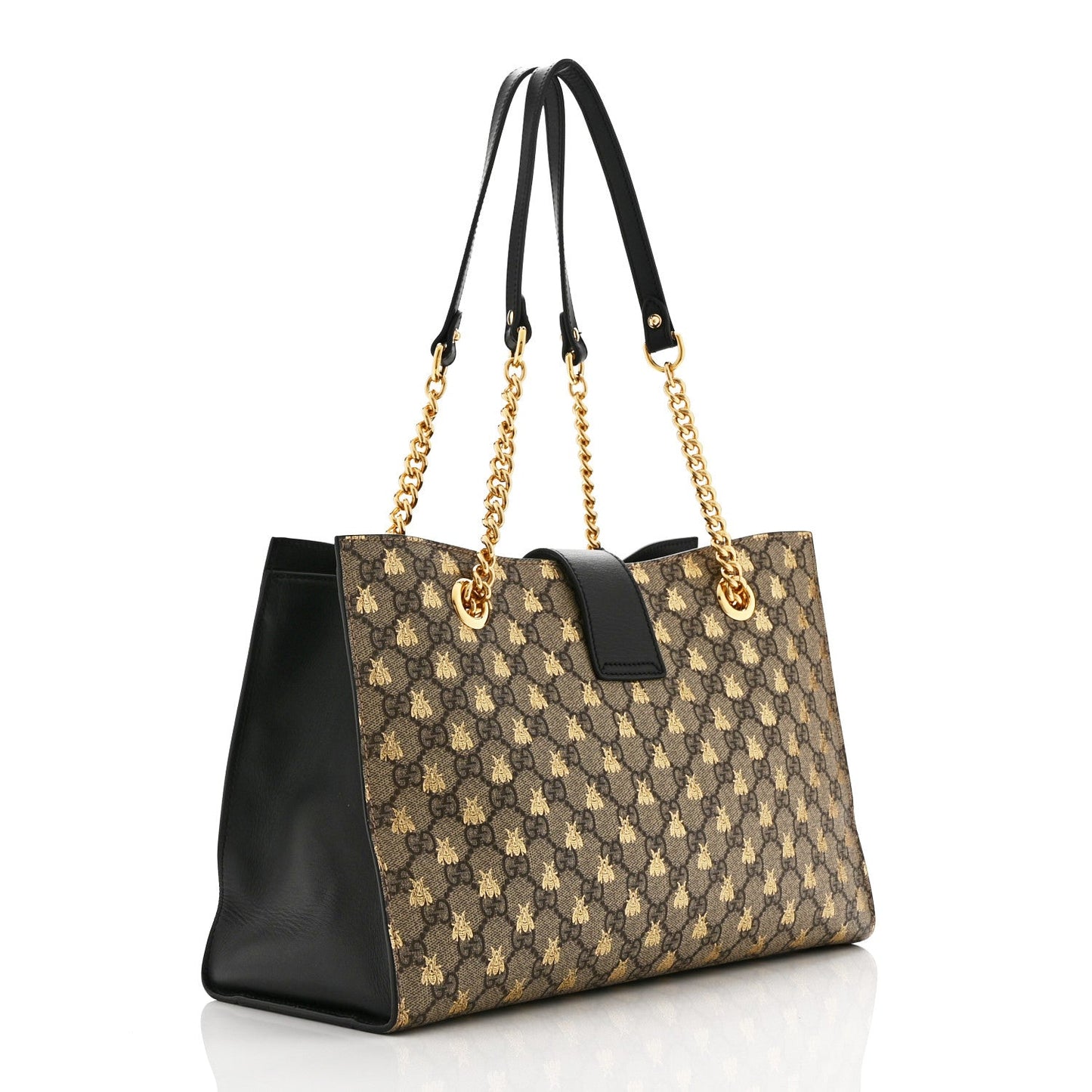 GG Supreme Monogram Bees Medium Padlock Tote Beige Oro Black