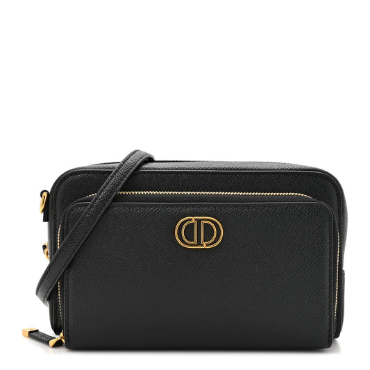 Grained Calfskin Caro Double Pouch Black
