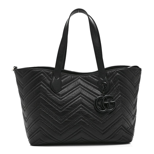 Soft Calfskin Matelasse Medium GG Marmont Tote Bag Black