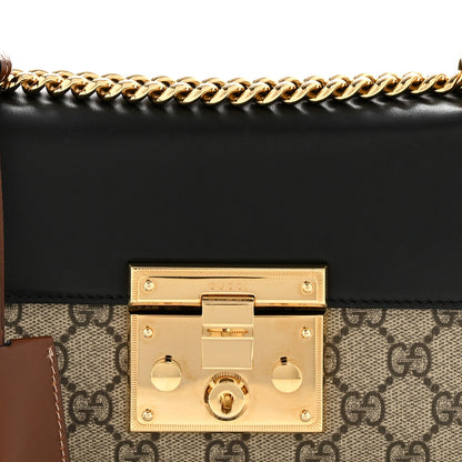 GG Supreme Monogram Calfskin Small Padlock Shoulder Bag Beige Black Cuir