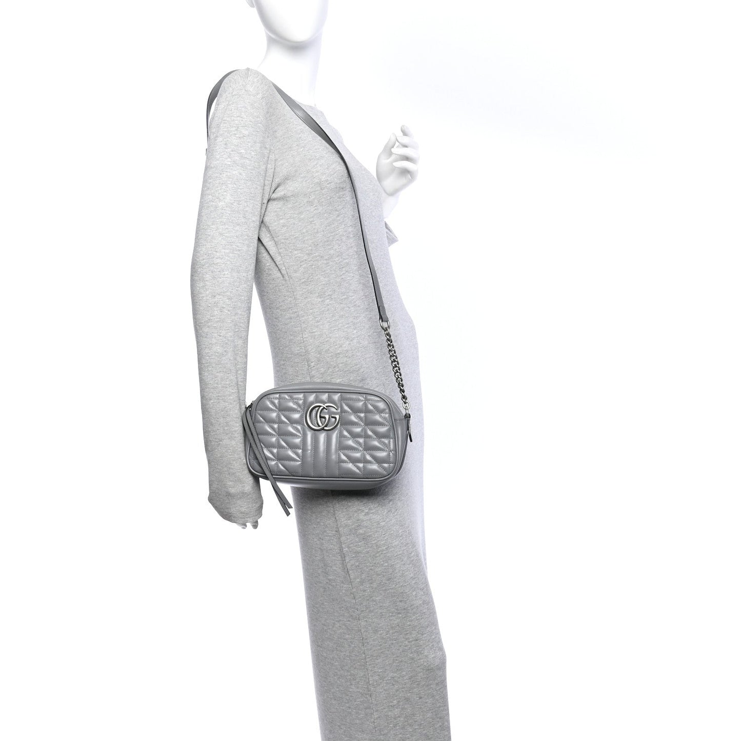 Calfskin Matelasse Aria Small GG Marmont Chain Shoulder Bag Deep Grey
