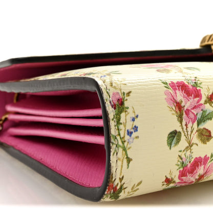 Calfskin Floral Print Mini Dionysus Chain Wallet Ivory Pink