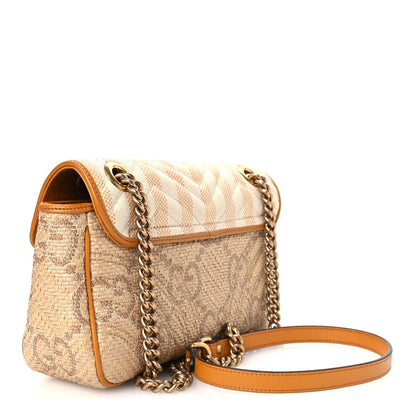 Raffia GG Monogram Matelasse Small GG Marmont Shoulder Bag Natural Beige Off White Sun Oil