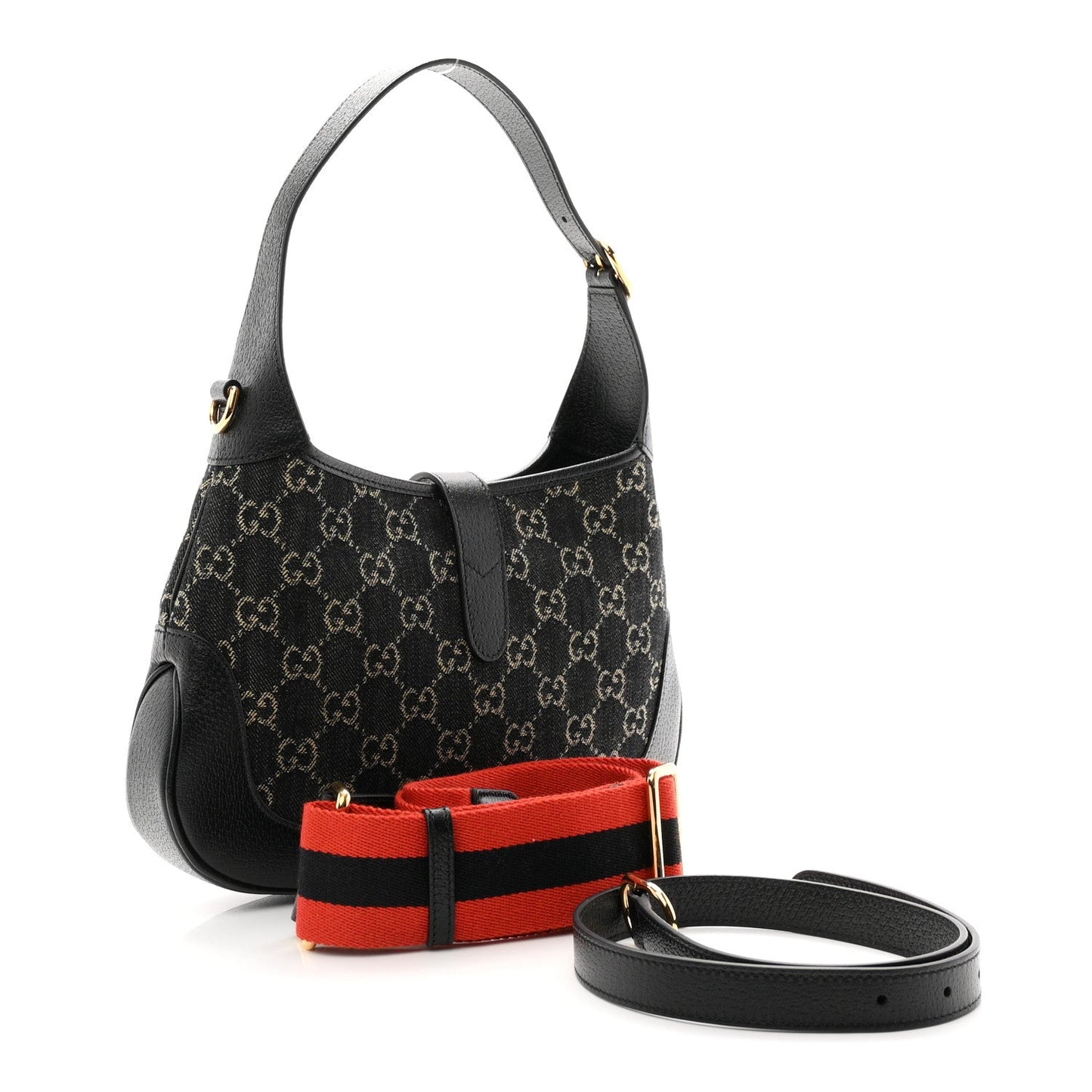 Jacquard Denim GG Monogram Small Jackie 1961 Hobo Black Ivory