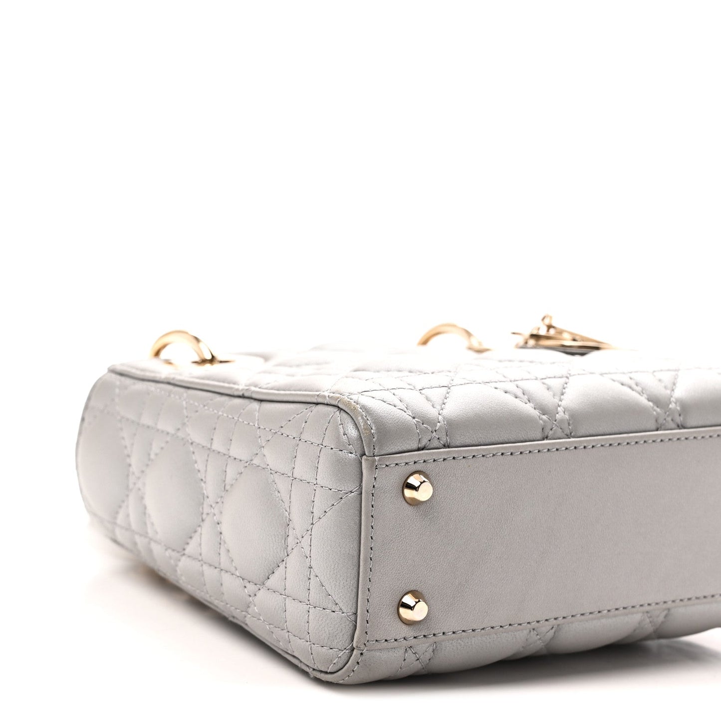 Metallic Lambskin Cannage Mini Lady Dior Grey