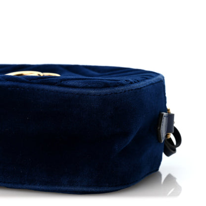 Velvet Matelasse Small GG Marmont Chain Shoulder Bag Cobalt