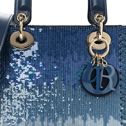 Calfskin Sequin Gradient Stitched Small Lady Dior Blue