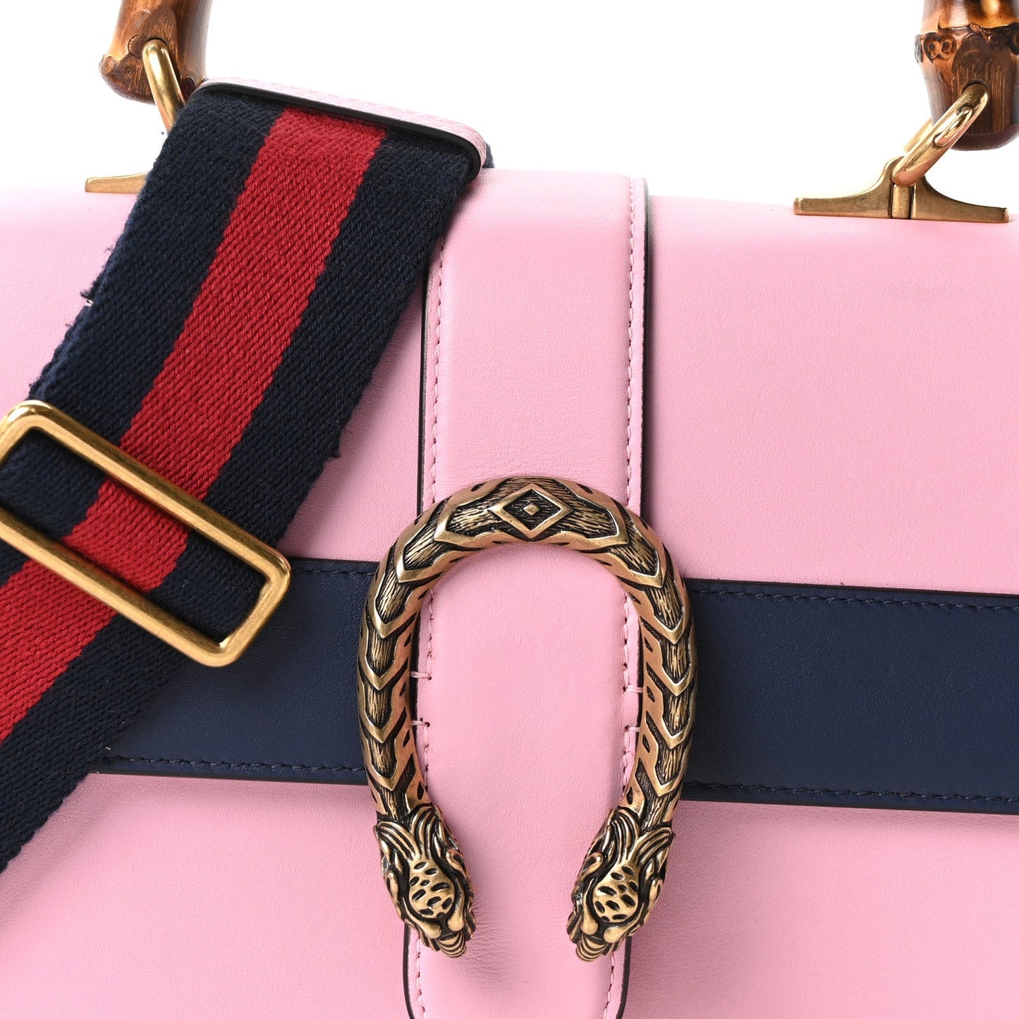 Moon Calfskin Web Medium Dionysus Bamboo Top Handle Bag Sugar Pink Blue Agata Hibiscus Red