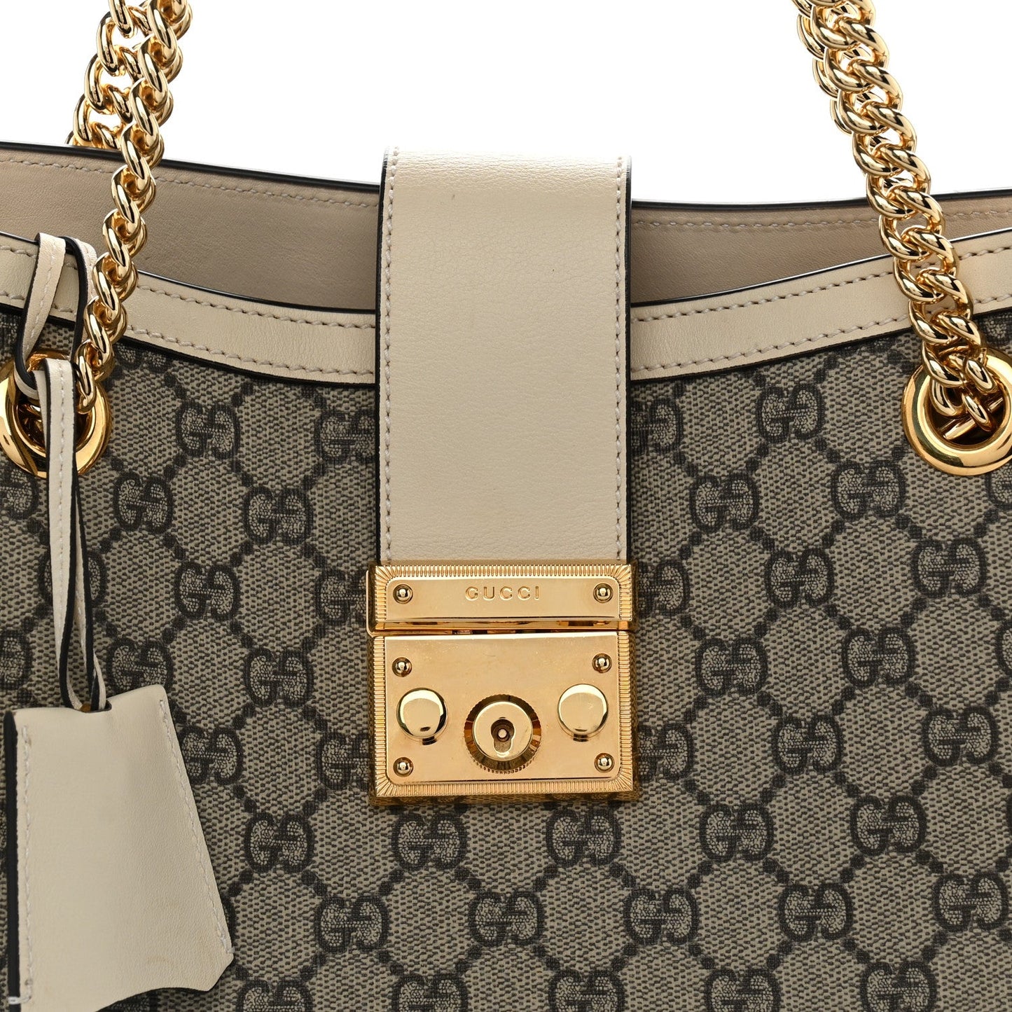 GG Supreme Monogram Medium Padlock Tote White
