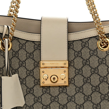 GG Supreme Monogram Medium Padlock Tote White