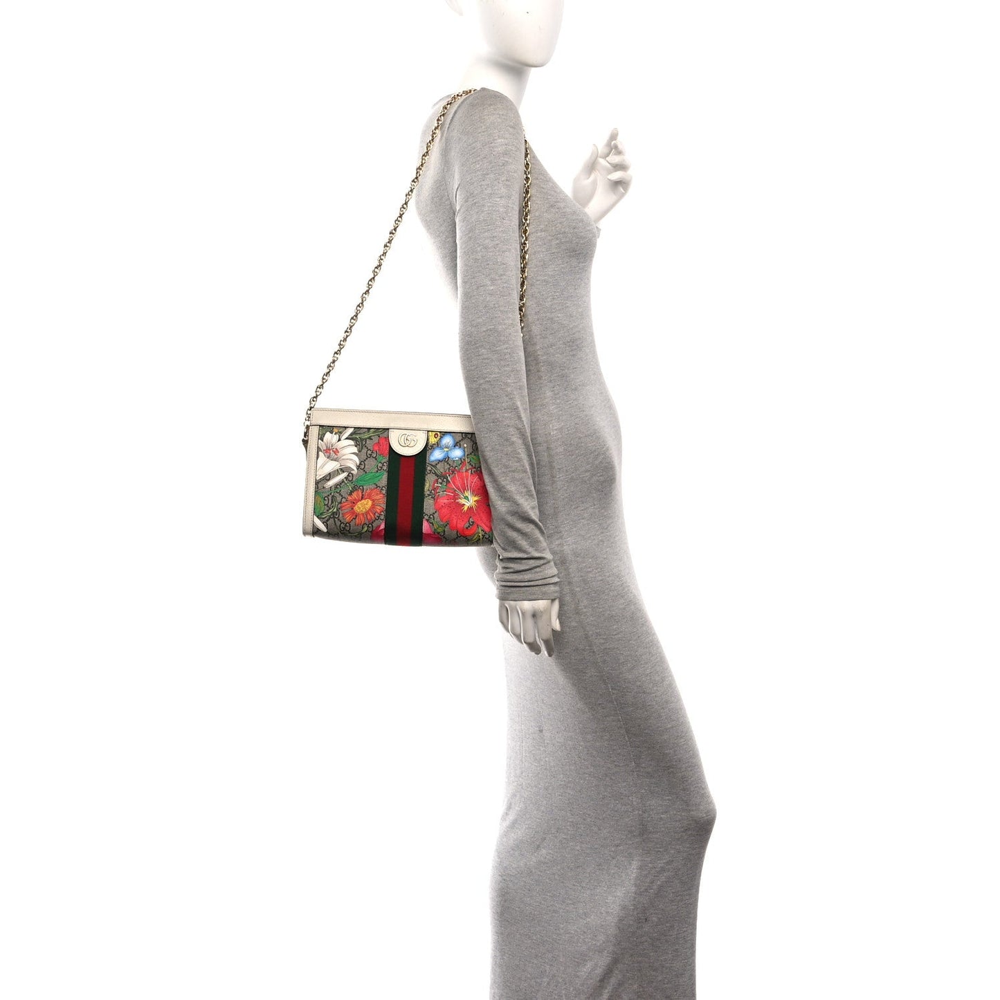 GG Supreme Monogram Flora Web Small Ophidia Chain Shoulder Bag White