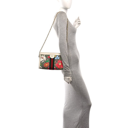 GG Supreme Monogram Flora Web Small Ophidia Chain Shoulder Bag White
