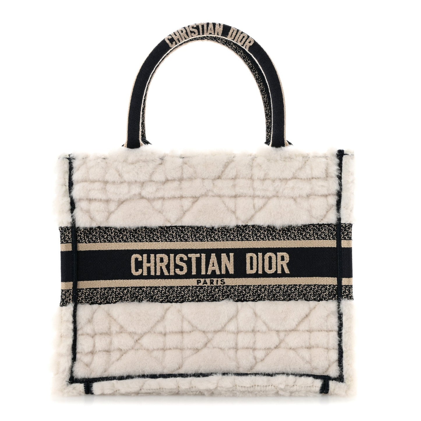 Shearling Cannage Small Book Tote Ecru Blue
