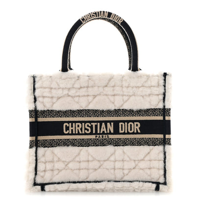 Shearling Cannage Small Book Tote Ecru Blue