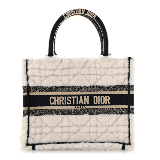 Shearling Cannage Small Book Tote Ecru Blue