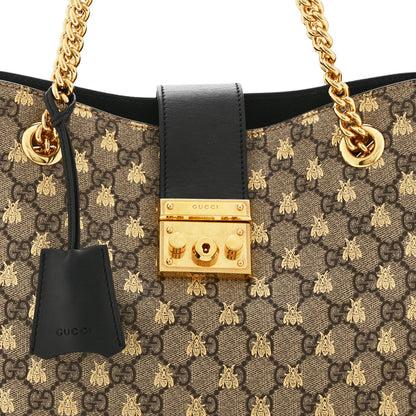 GG Supreme Monogram Bees Medium Padlock Tote Beige Oro Black