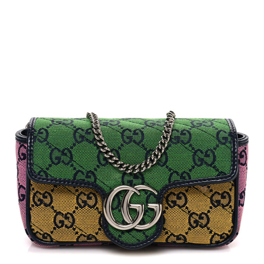 Monogram Multicolor Matelasse Diagonal Super Mini GG Marmont Shoulder Bag Green Blue Yellow Light Blue Pink