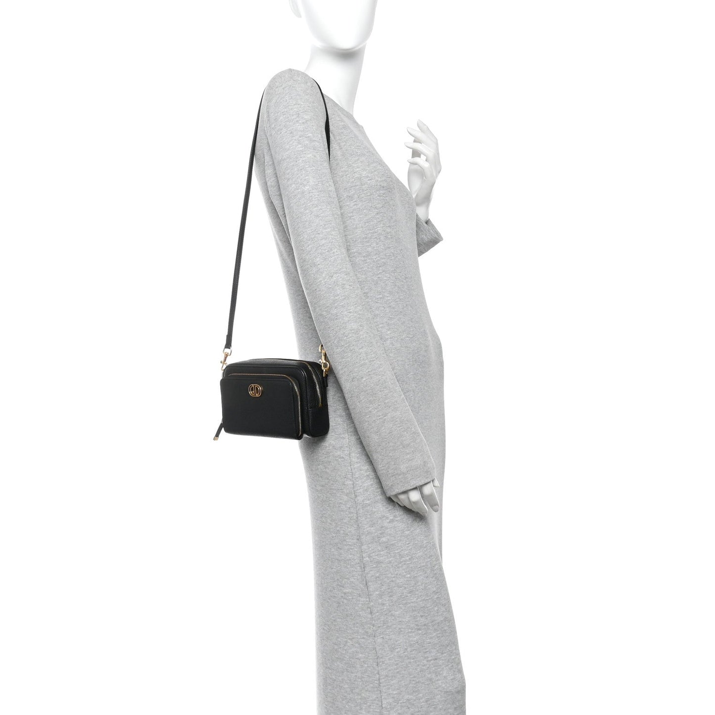 Grained Calfskin Caro Double Pouch Black