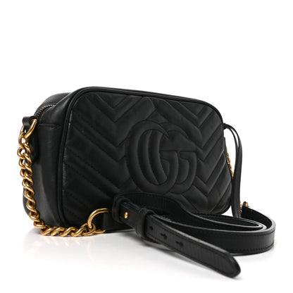 Calfskin Matelasse Small GG Marmont Chain Shoulder Bag Black