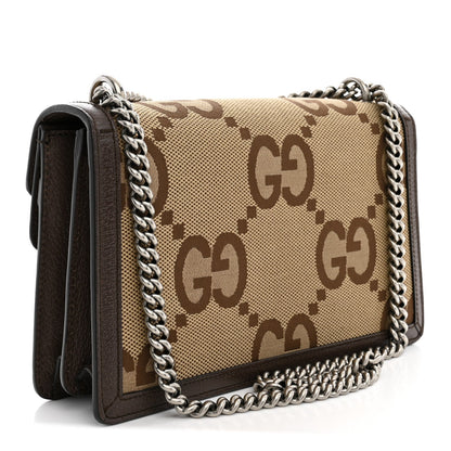 Monogram Jumbo GG Textured Dollar Calfskin Small Dionysus Shoulder Bag Camel Ebony New Acero