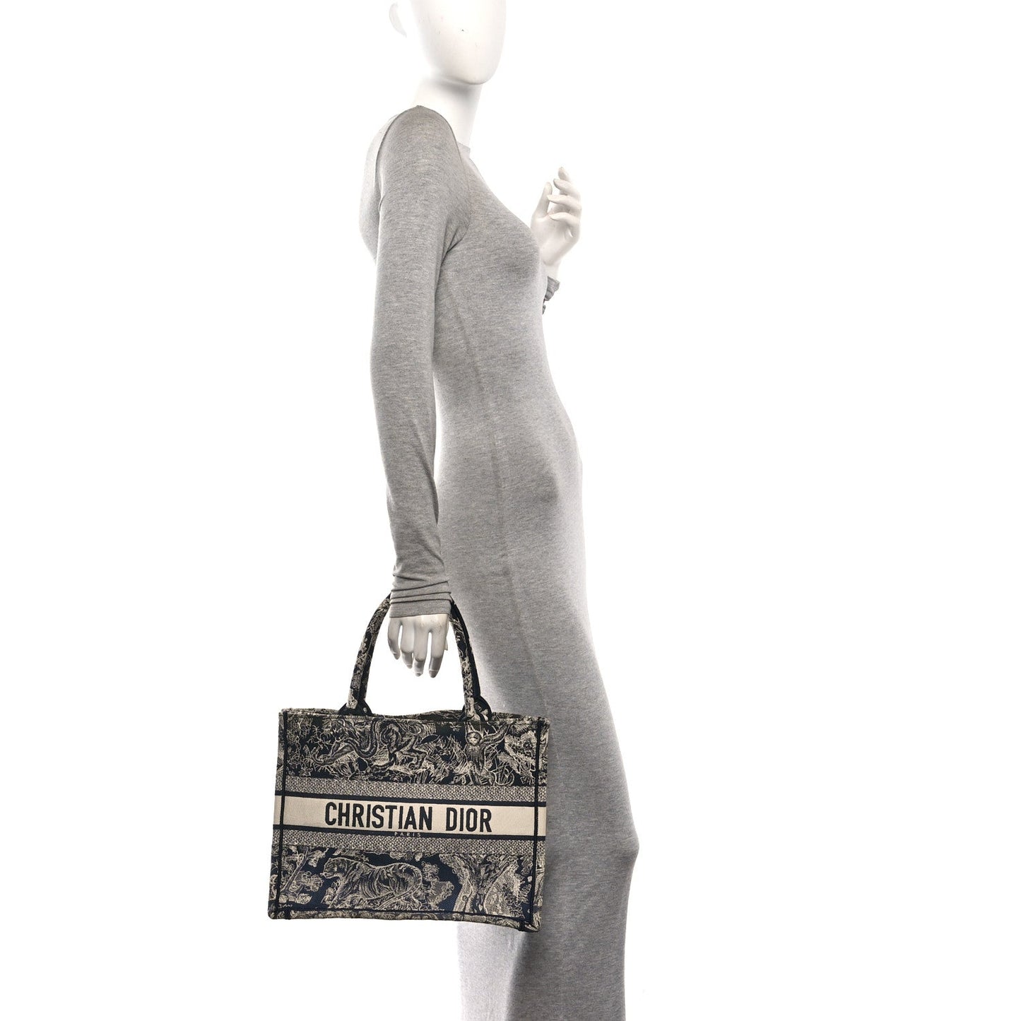 Canvas Embroidered Medium Toile De Jouy Reverse Book Tote Blue