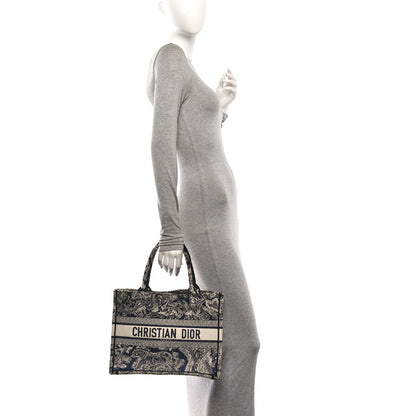 Canvas Embroidered Medium Toile De Jouy Reverse Book Tote Blue
