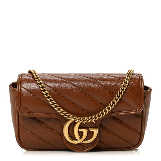Azalea Calfskin Matelasse Diagonal Super Mini GG Marmont Shoulder Bag Cuir
