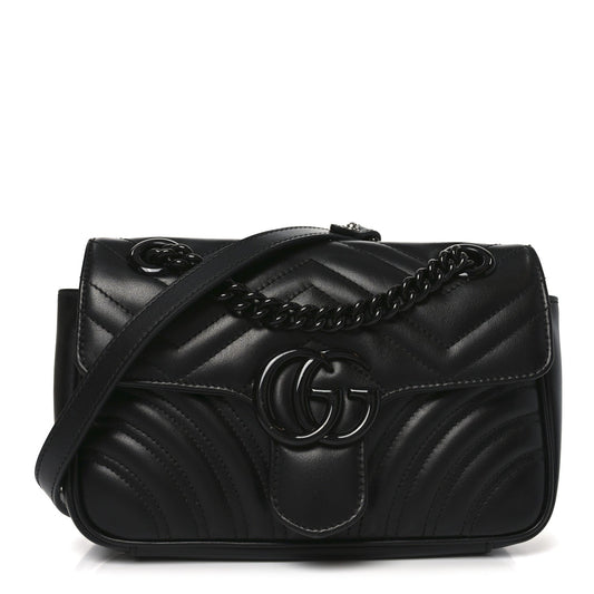 Calfskin Matelasse Monochrome Mini GG Marmont Shoulder Bag Black