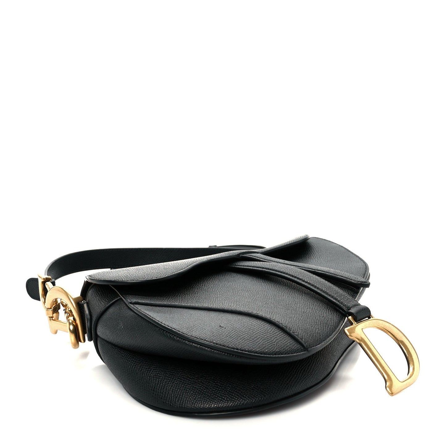 Grained Calfskin Saddle Bag With Strap Black