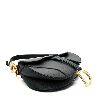 Grained Calfskin Saddle Bag With Strap Black