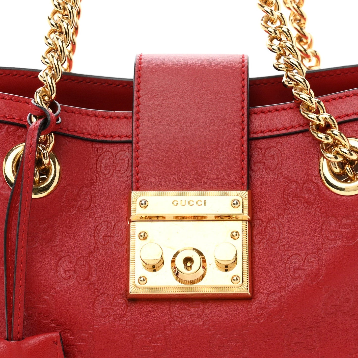 Guccissima Small Padlock Tote Red