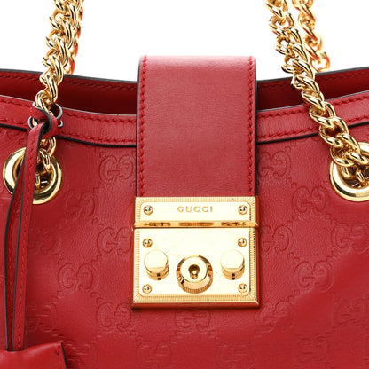 Guccissima Small Padlock Tote Red