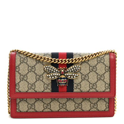 GG Supreme Monogram Web Queen Margaret Chain Wallet Red