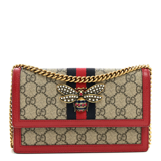 GG Supreme Monogram Web Queen Margaret Chain Wallet Red