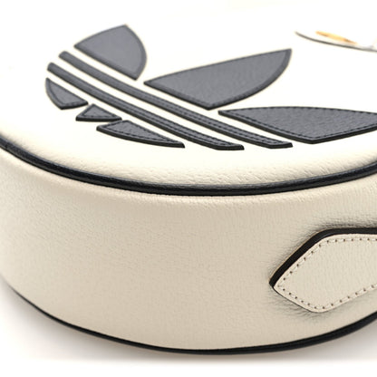 X ADIDAS Textured Dollar Calfskin Web Trefoil Logo Small Ophidia Round Shoulder Bag Off White Black